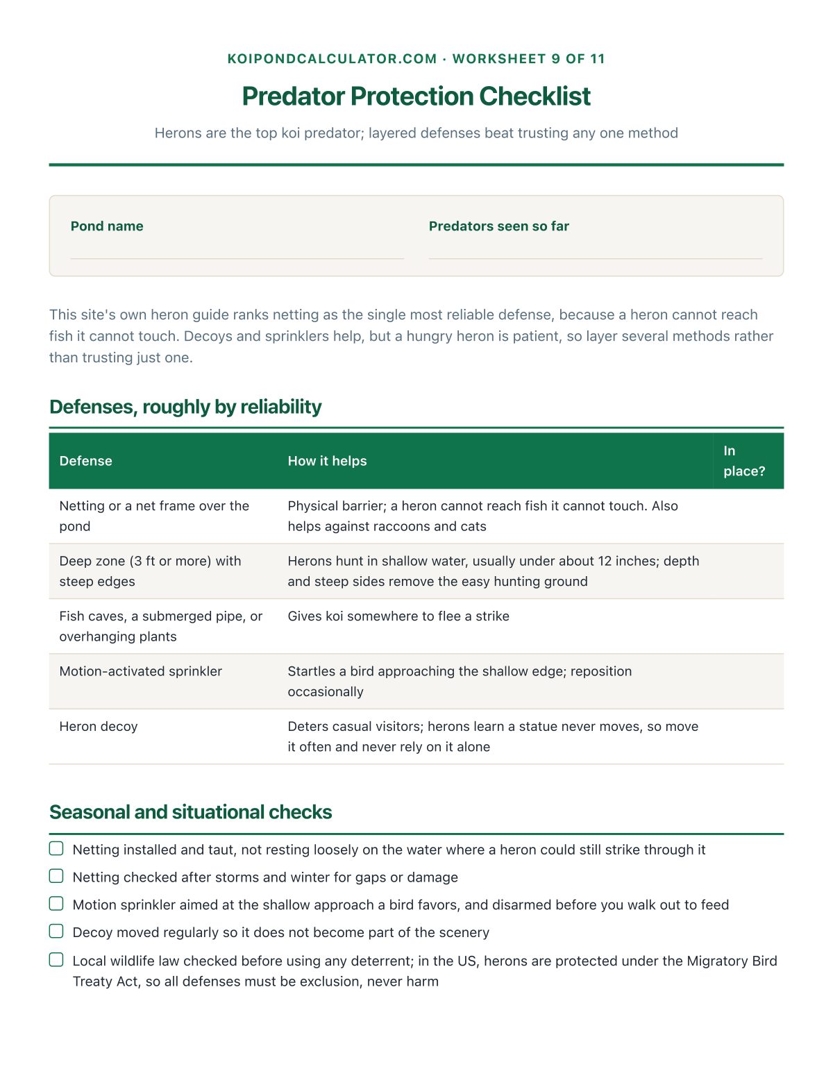 Predator Protection Checklist
